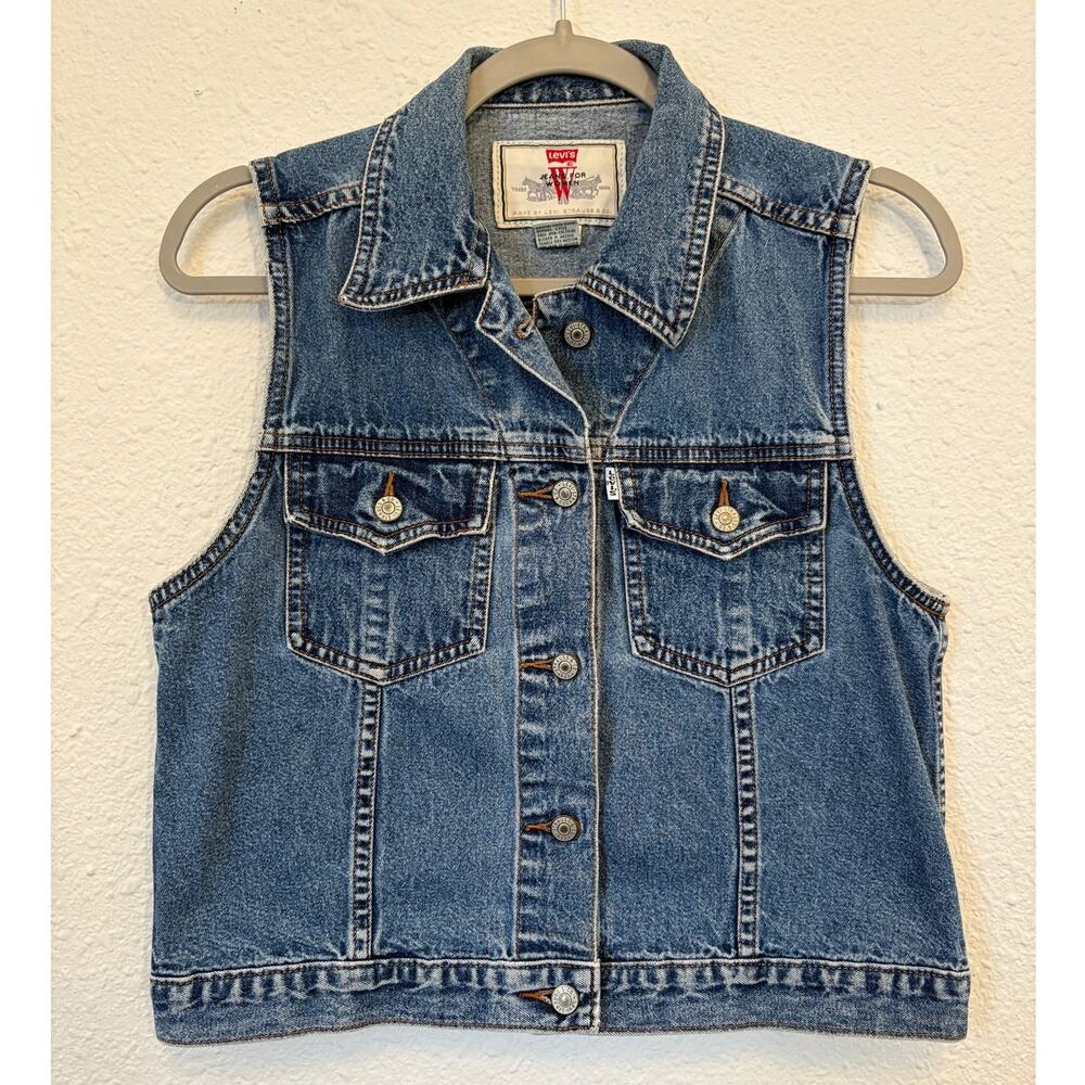 Vintage 90's Levi's Trucker Denim Vest Women's Medium Biker Western